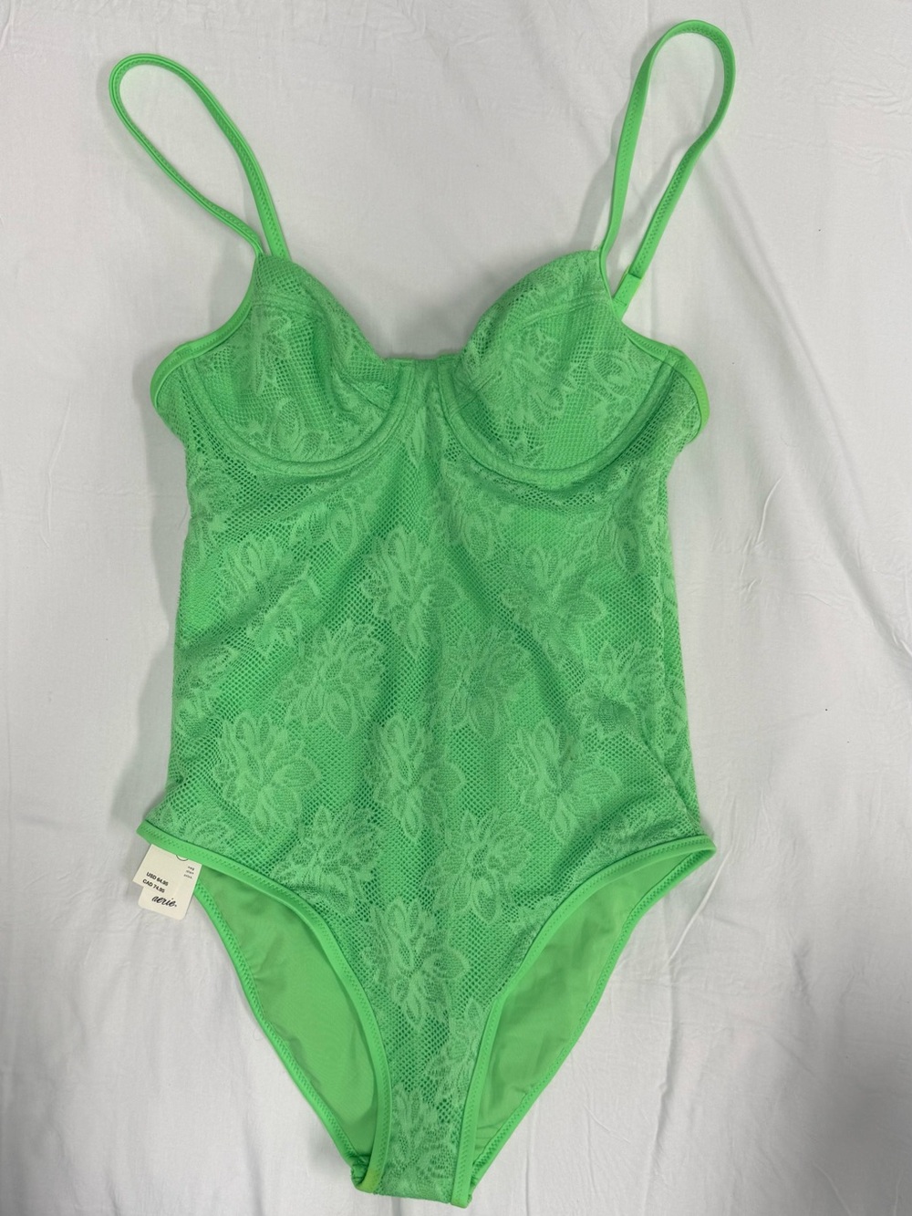 Aerie Lace One-Piece Swimsuit in Bright Green
